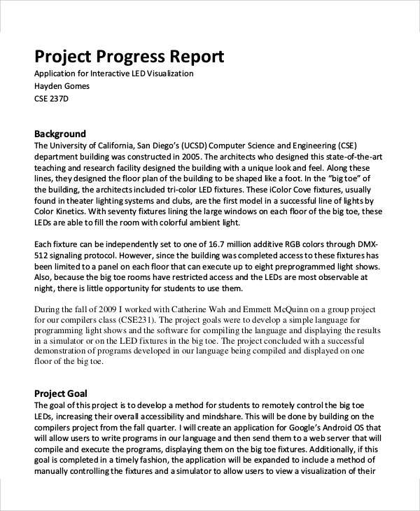 progress report example