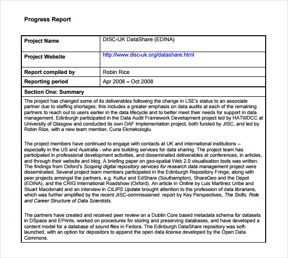 progress report template