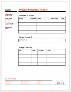 progress report template project progress report template