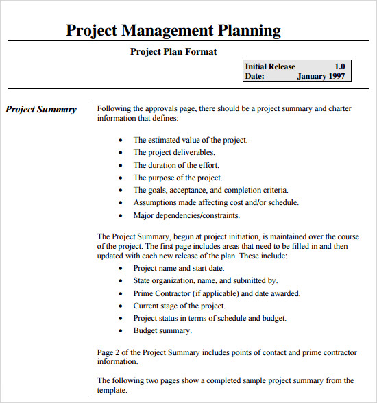 Project Management Plan Template Example