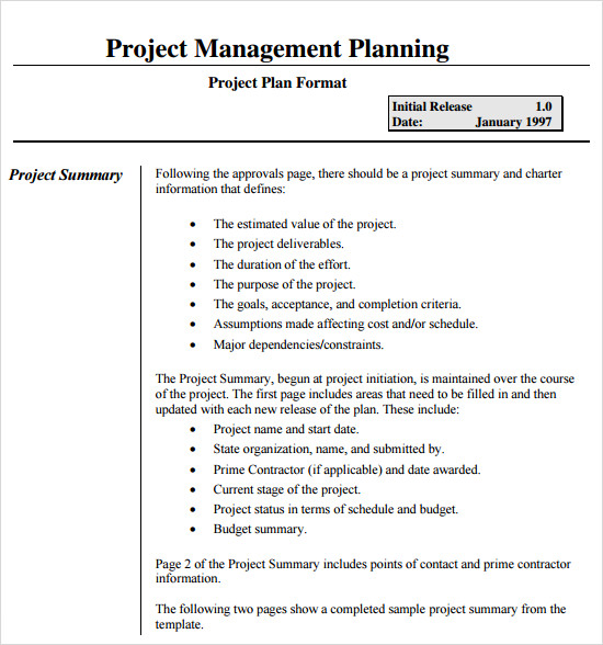 Project Management Plan Example Template Business