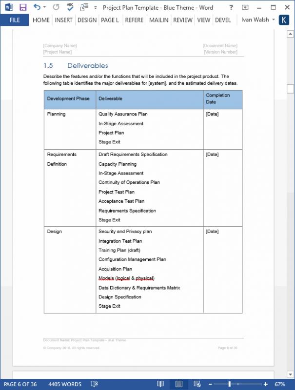 project plan template word