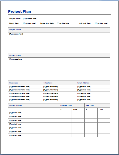 project plan template word