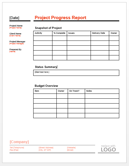 project progress report template