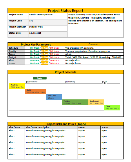 project progress report template