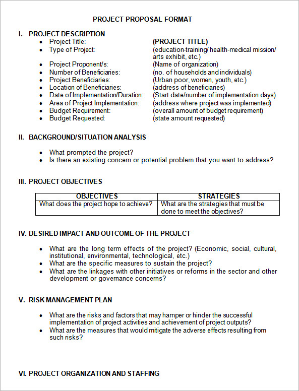 Project Proposal Format Template Business