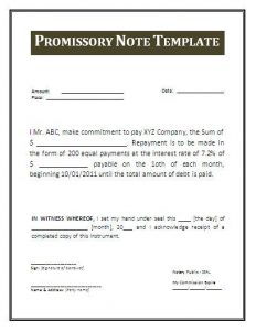 promissory note example promissor note template