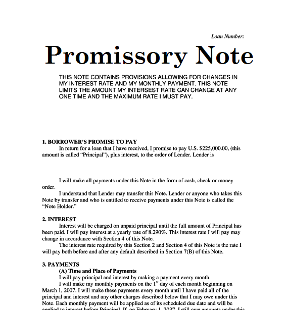 promissory note example