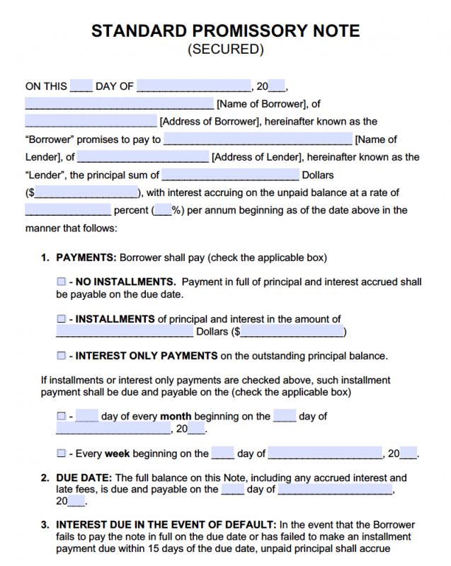 Promissory Note Example Template Business