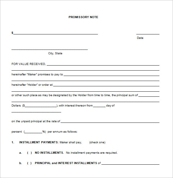 promissory note template word