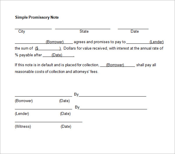 promissory note template word