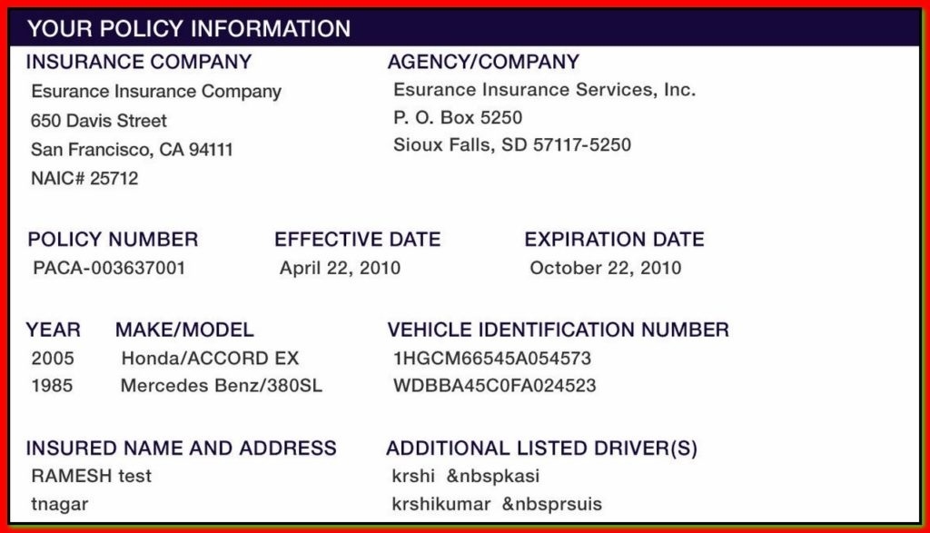 Insurance Card Template Word 9376