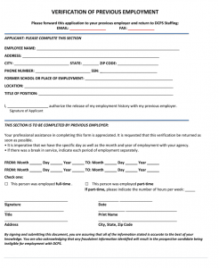 proof of employment form previous employment verification form