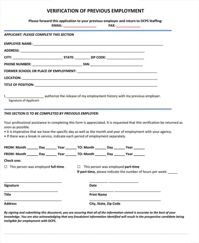 proof of employment form