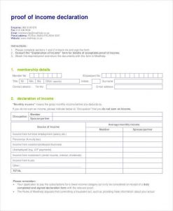 proof of income documents proof of income declaration