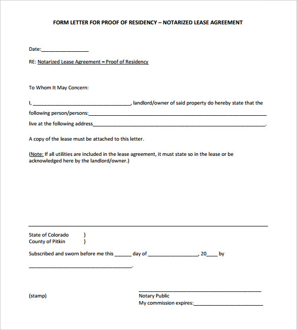 agreement notarized letter Of Letter Proof Notarized  Template Business Residency