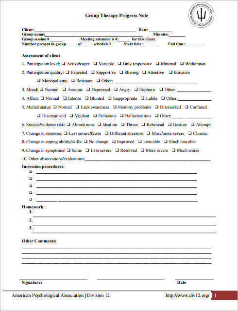 Psychotherapy Progress Note Template Pdf | Template Business