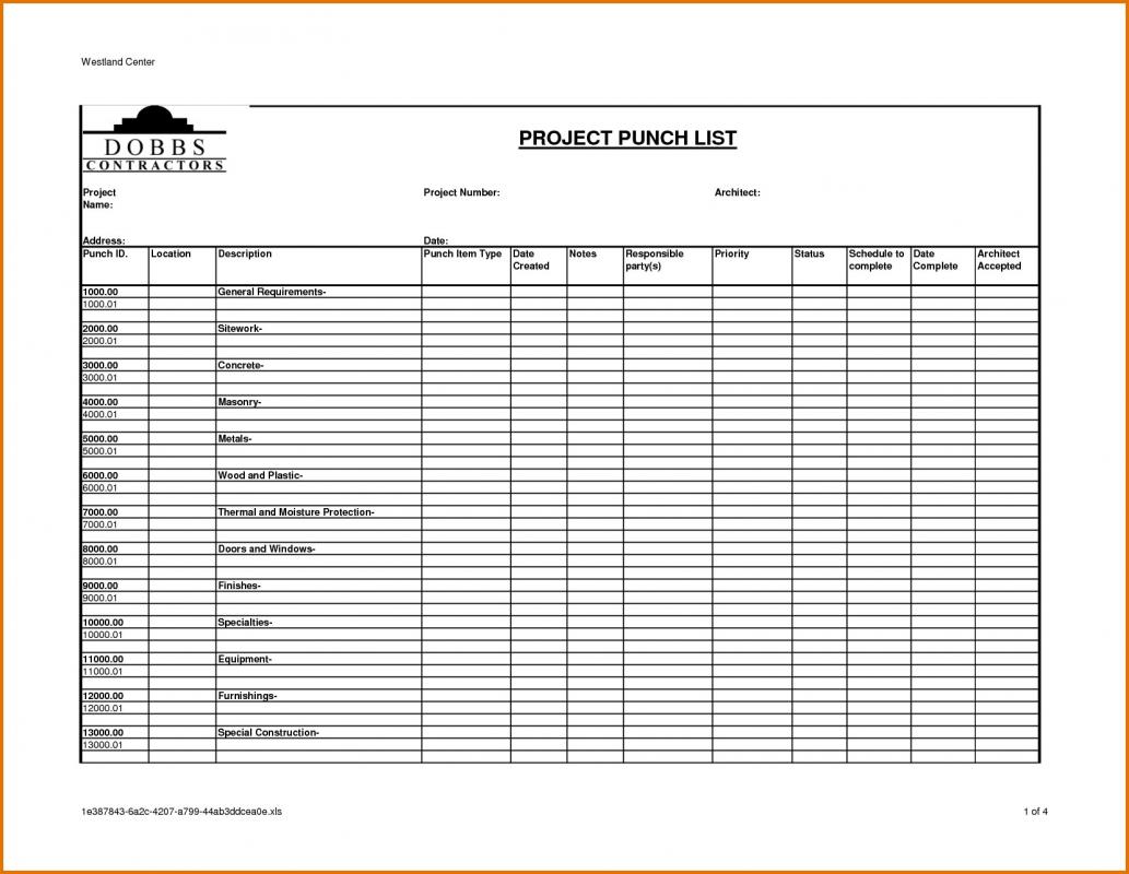 punch list template