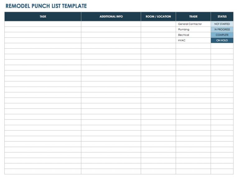 Punch List Template | Template Business