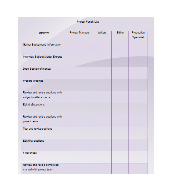 punch list template