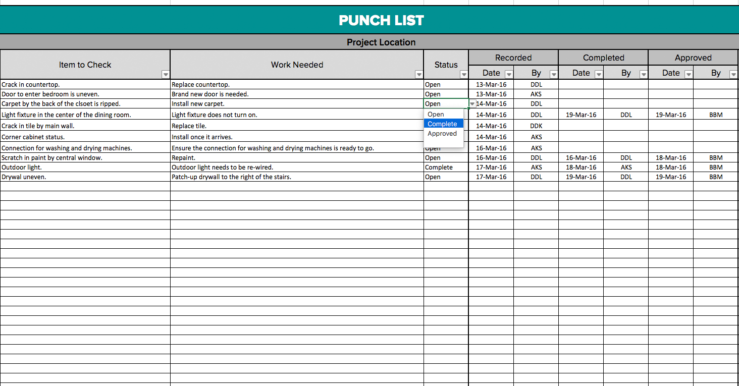 Punch List Template Template Business