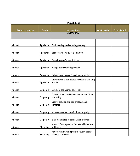 punch list template