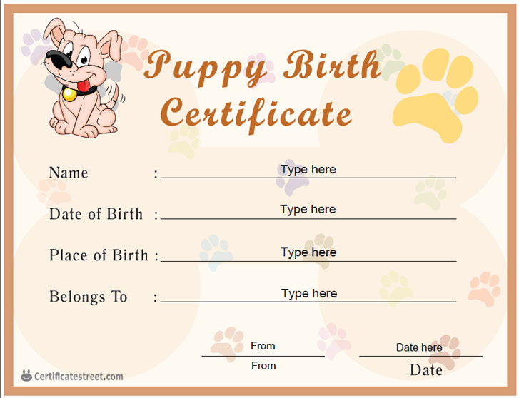 Printable Free Downloadable Puppy Birth Certificate Printable Word