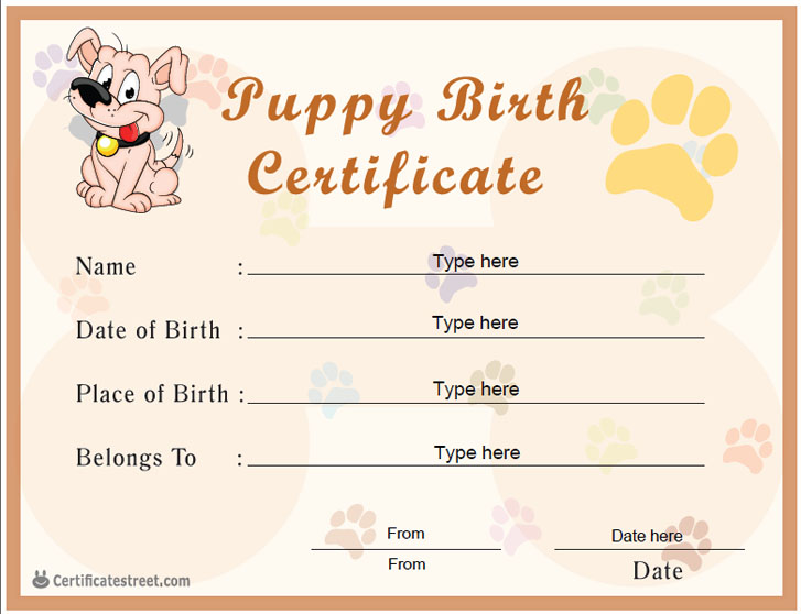 Puppy Birth Certificate Template Free