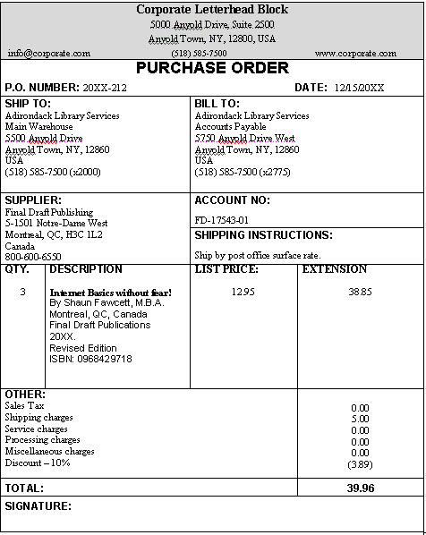 purchase order sample