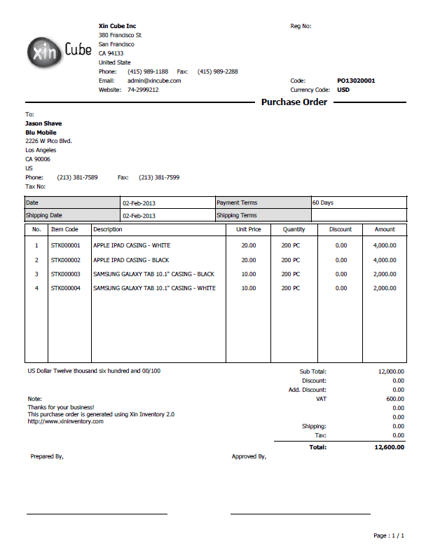 purchase order sample