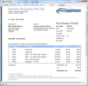 purchase order sample purchase order screen shot