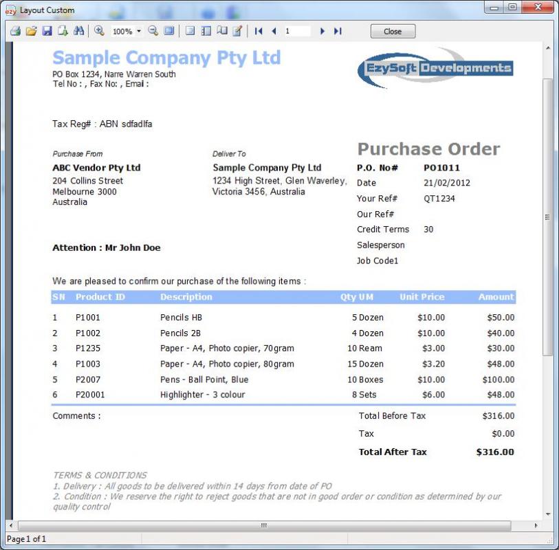 purchase order sample