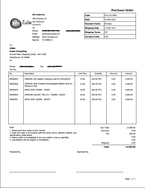 purchase order sample