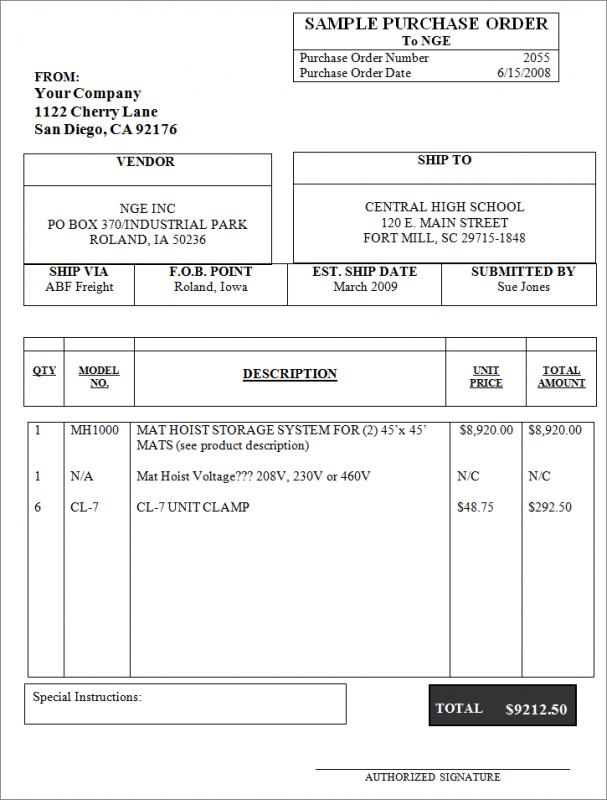 purchase order sample