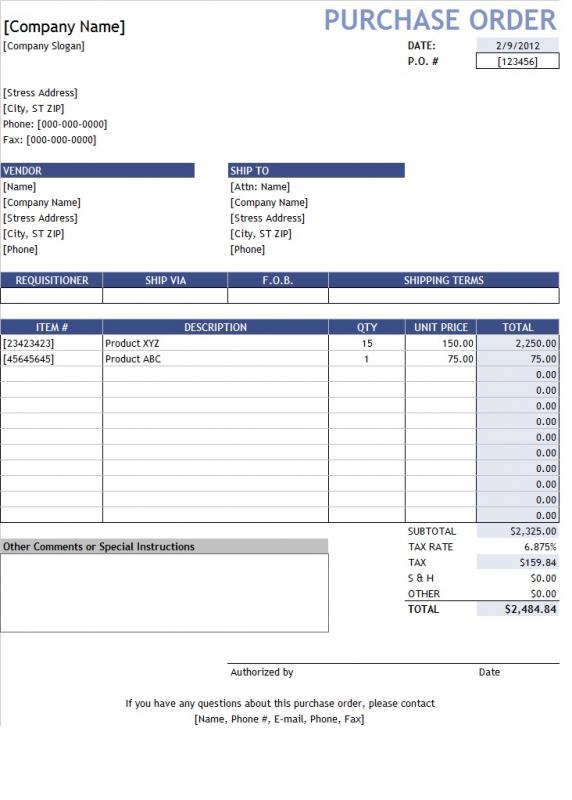 purchase order template