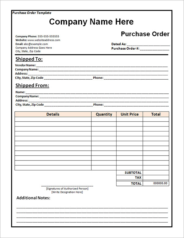 purchase order template word