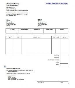 purchase order template word purchase order