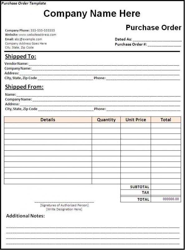 purchase order template word