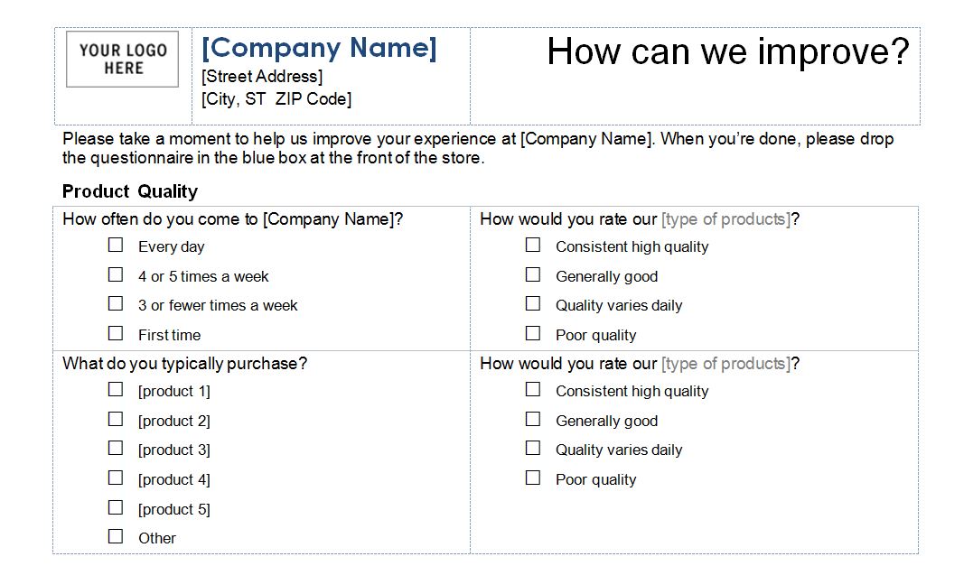 questionnaires templates word