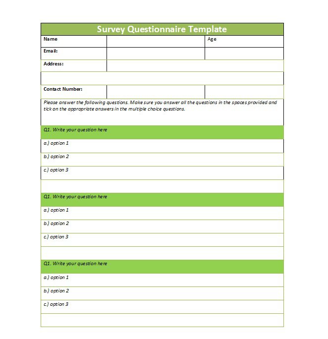 questionnaires templates word