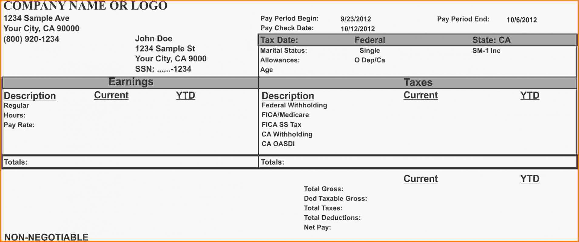 Quickbooks Pay Stub Template Template Business