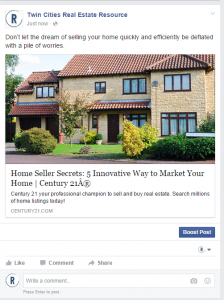 real estate landing page facebookadvertising screen shot of c fb advert