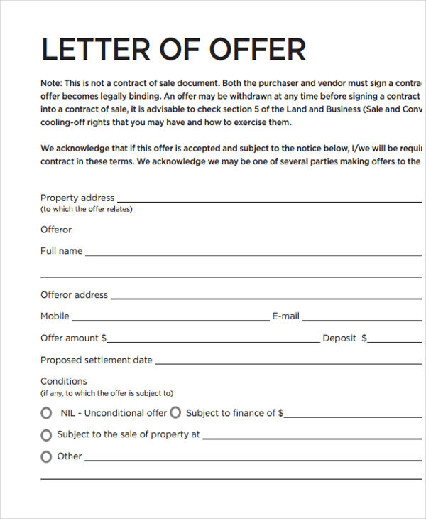 Real Estate Offer Letter Template Business