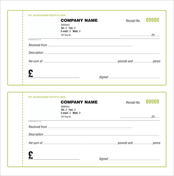 receipt book template