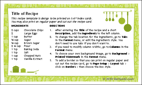 recipe template for word