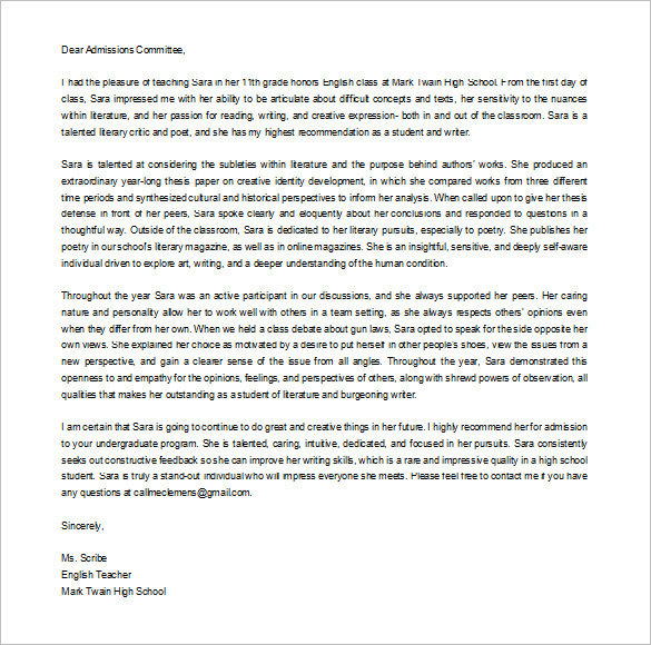 Recommendation Letter For College | Template Business