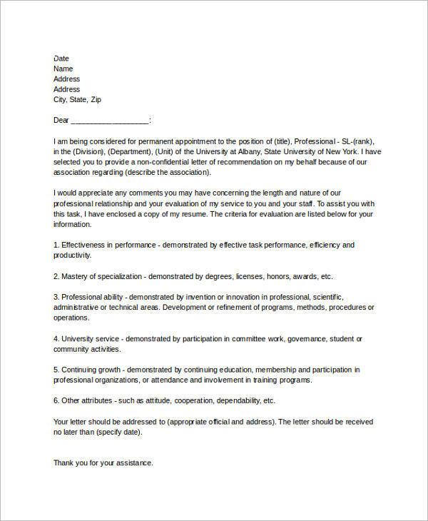 recommendation letter for employee