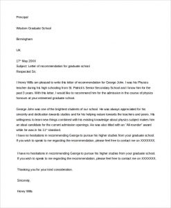 recommendation letter for graduate school letter of recommendation for graduate school