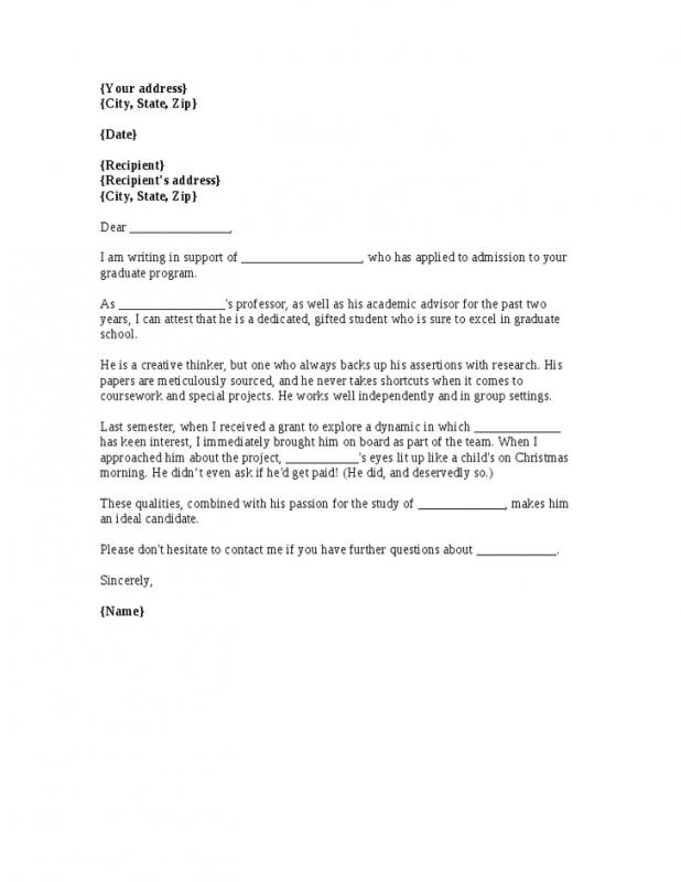 Recommendation Letter For Graduate School | Template Business