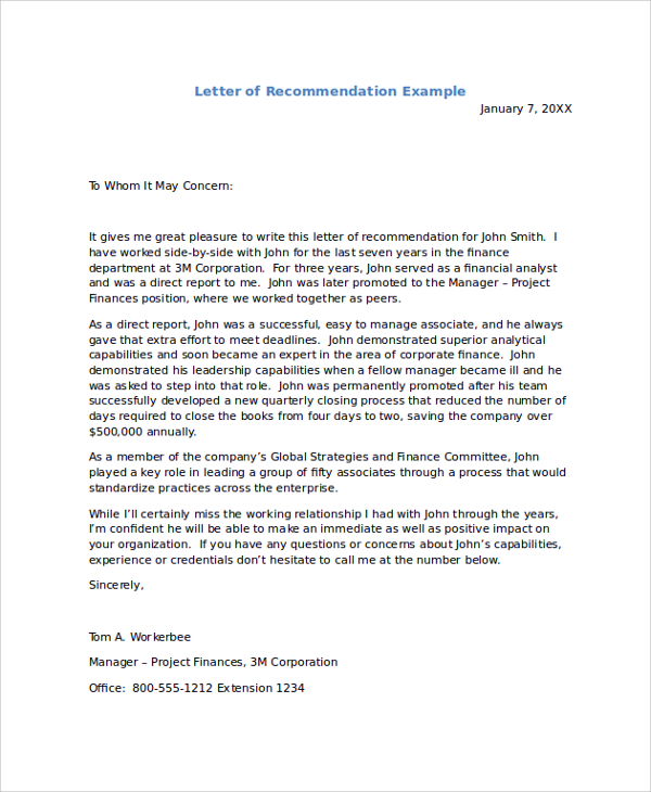 recommendation letter format